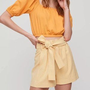 Aritzia Wilfred Yellow Gingham Paperbag Shorts